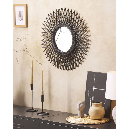 Beliani Wall Mirror TAGOLU 60 cm 60 cm Rattan Black 1