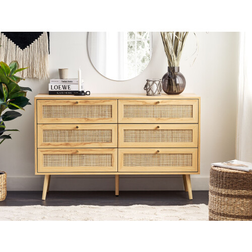 Beliani 6 Drawer Chest PEROTE Rattan Light Brown 1