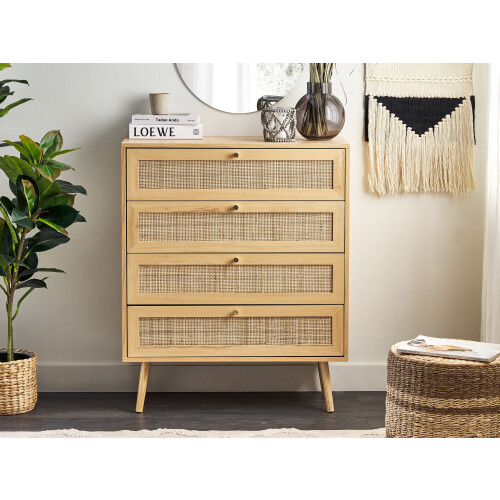 Beliani 4 Drawer Chest PEROTE Rattan Light Brown 1
