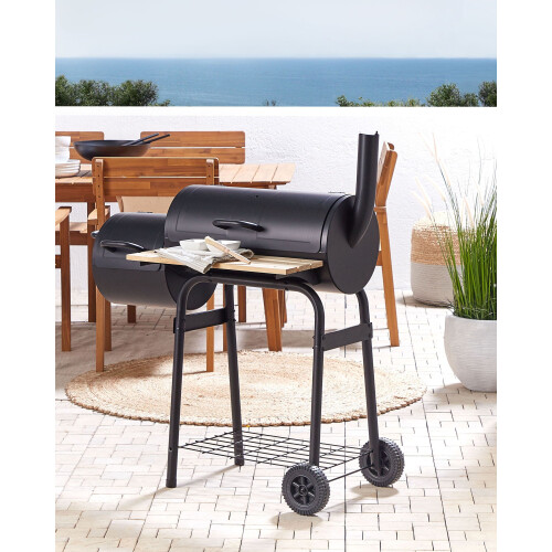 Beliani Charcoal BBQ Grill SATAH with Smoker Metal Black 1
