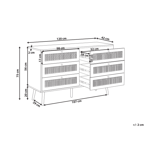 Beliani 6 Drawer Chest PEROTE Rattan Light Brown 2
