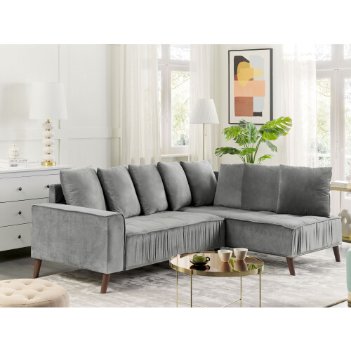 Beliani Corner Sofa 3 Seater GRENA Velvet Light Grey Left Hand 2