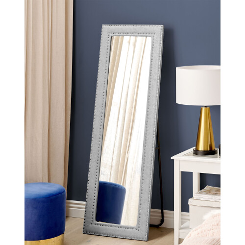 Beliani Standing Mirror LOCRONAN 150 cm Faux Leather Light Grey 2