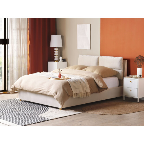 Beliani Ottoman Bed BATILLY Velvet Light Beige 140 x 200 cm (EU Double) 1