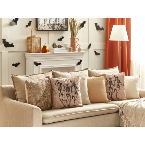 Beliani Throw Cushion MORTESTI 45 x 45 cm Velvet Light Beige Abstract Pattern 1