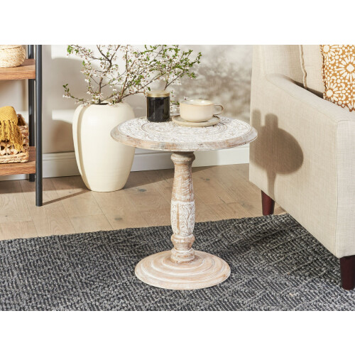 Beliani Side Table JAMBIA Mango Wood Off-White 1