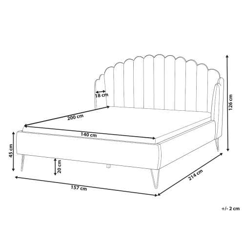 Beliani Bed Velvet AMBILLOU 140 x 200 cm (EU Double) Light Grey 2