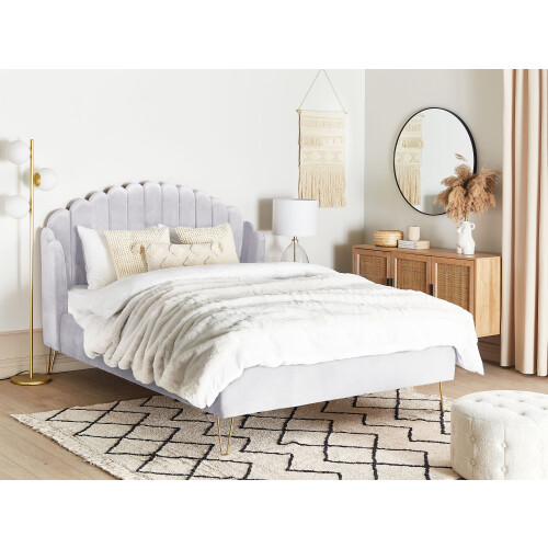 Beliani Bed Velvet AMBILLOU 140 x 200 cm (EU Double) Light Grey 1