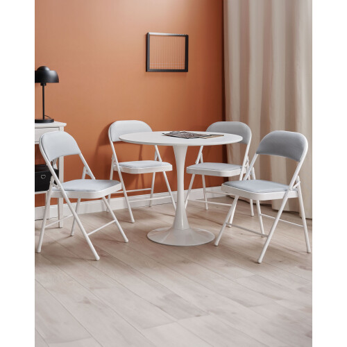 Beliani Set of 4 Folding Chairs SPARKS Metal Light Grey/ White 1
