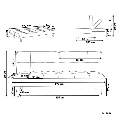 Beliani Sofa Bed 3 Seater SILJAN Fabric Light Grey Grey 2