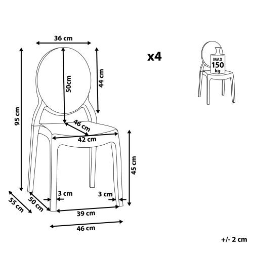 Beliani Set of 4 Dining Chairs MERTON Transparent 2