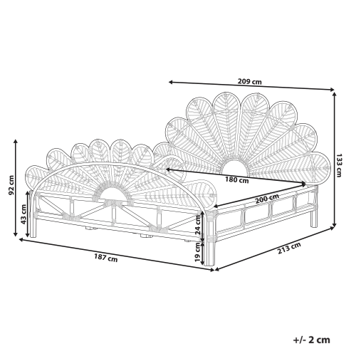 Beliani Bed Rattan FLORENTINE 180 x 200 cm (EU Super King) Light Brown 2
