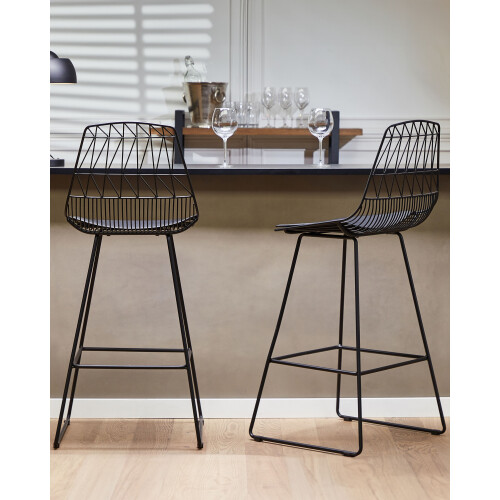 Beliani Set of 2 Bar Chairs PRESTON Metal Black 1
