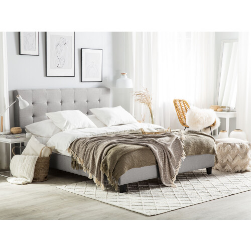 Beliani Bed Fabric LA ROCHELLE 180 x 200 cm (EU Super King) Light Grey 1