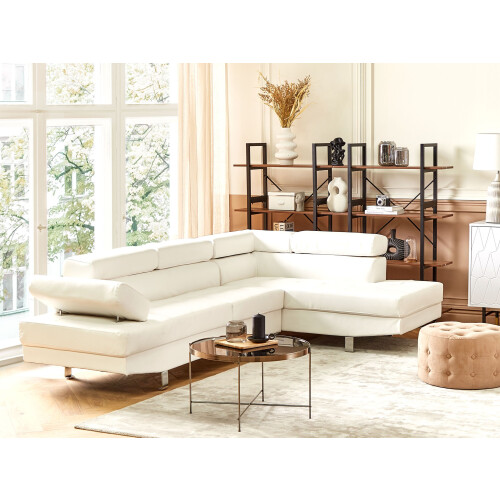 Beliani Corner Sofa 5 Seater NORREA Faux Leather White Left Hand 1