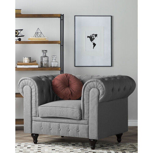 Beliani Armchair CHESTERFIELD Fabric Light Grey 1