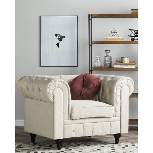 Beliani Armchair CHESTERFIELD Fabric Beige 1
