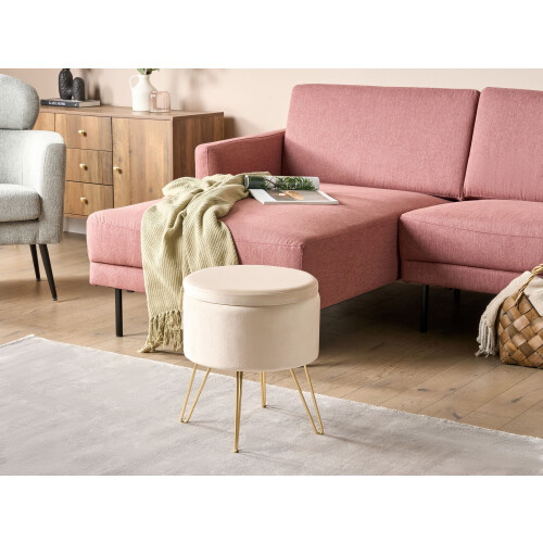 Beliani Storage Pouffe SILAS Velvet Light Beige 1