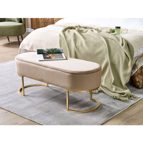 Beliani Upholstered Bench MILRY Velvet Beige 1