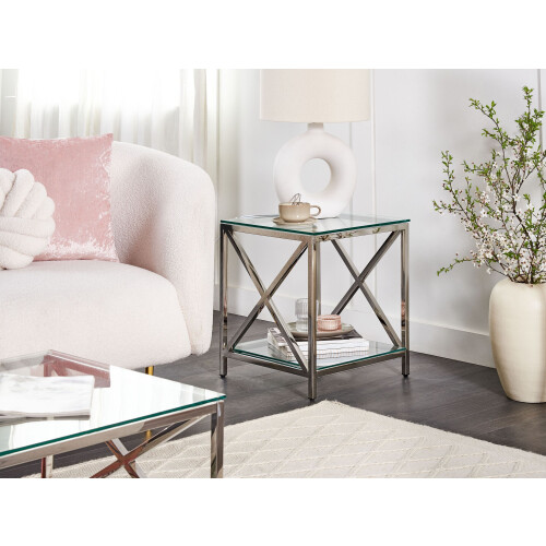 Beliani Side Table AUDET Tempered Glass Silver 1