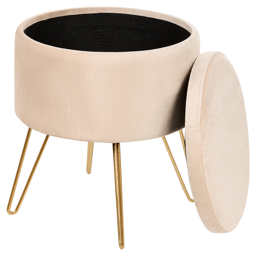 Beliani Storage Pouffe SILAS Velvet Light Beige 2