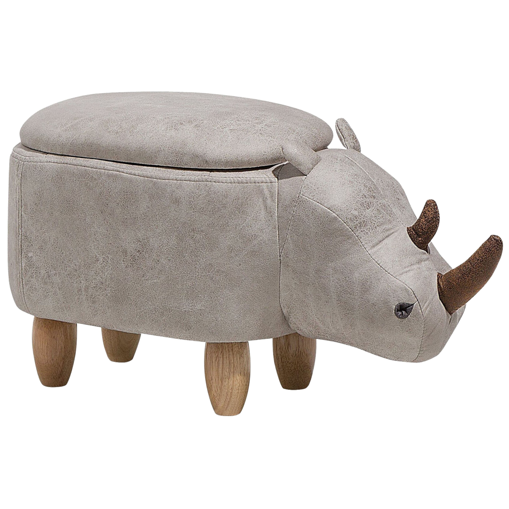 Storage Animal Stool RHINO Faux Leather Light Grey Rhino