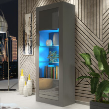 Display Cabinet 170cm Illume - Dark Grey with Gloss Doors and LED Lights