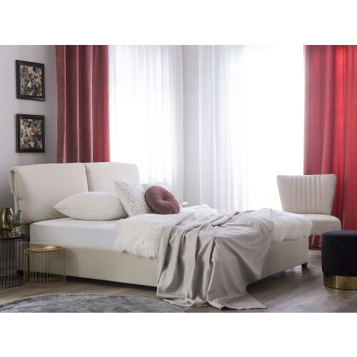 Beliani Bed Fabric BELFORT 140 x 200 cm (EU Double) Light Beige 1