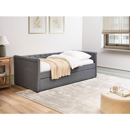 Beliani Trundle Bed Fabric LIBOURNE 90 x 200 cm (EU Single) Dark Grey 1