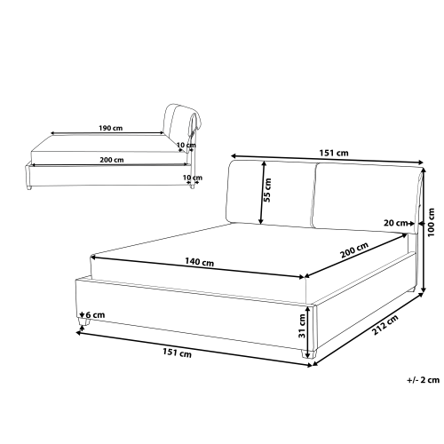 Beliani Bed Fabric BELFORT 140 x 200 cm (EU Double) Light Beige 2