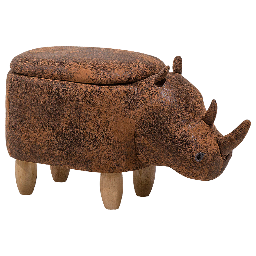 Storage Animal Stool RHINO Faux Leather Light Brown Rhino