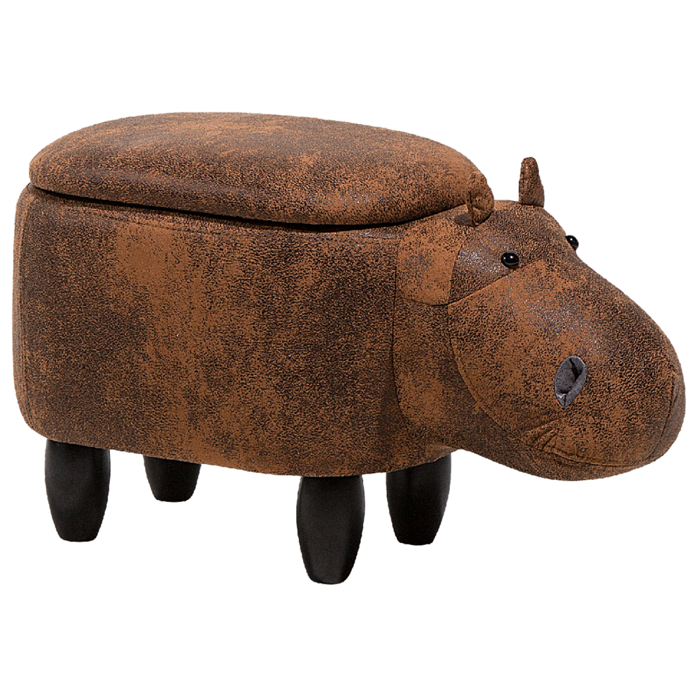 Storage Animal Stool HIPPO Faux Leather Brown Hippo