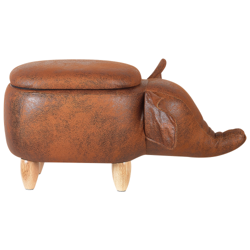 Beliani Storage Animal Stool ELEPHANT Elephant Faux Leather Dark Brown 1