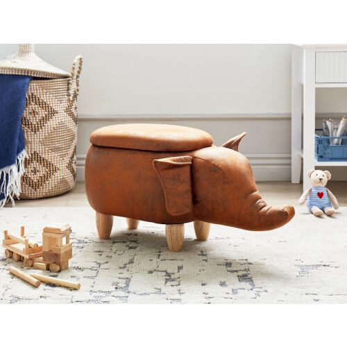 Beliani Storage Animal Stool ELEPHANT Elephant Faux Leather Dark Brown 2
