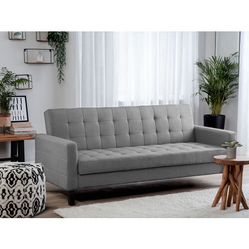 Beliani Sofa Bed 3 Seater VEHKOO Fabric Light Grey 1
