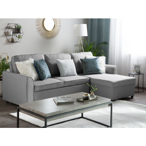 Beliani Corner Sofa Bed NESNA with Storage Fabric Light Grey Left Hand 1