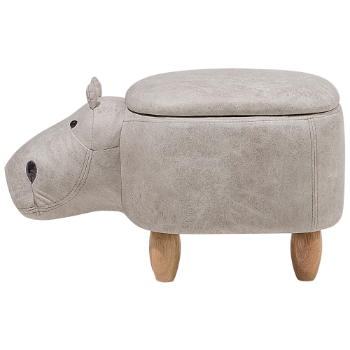 Beliani Storage Animal Stool HIPPO Hippo Faux Leather Light Grey 1