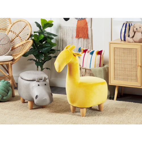 Beliani Storage Animal Stool HIPPO Hippo Faux Leather Light Grey 2