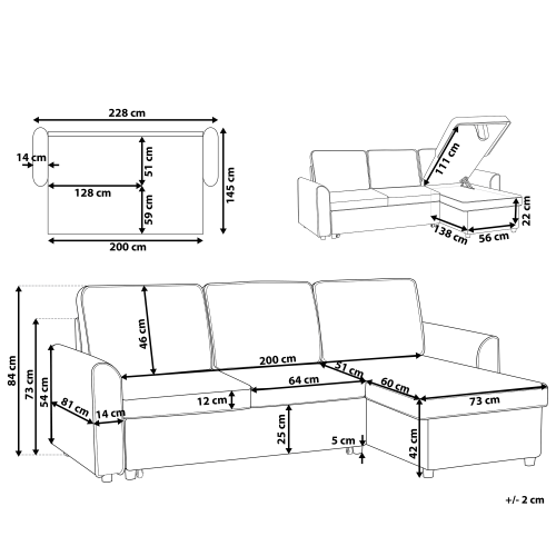 Beliani Corner Sofa Bed 3 Seater NESNA with Storage Fabric Light Grey Left Hand 2