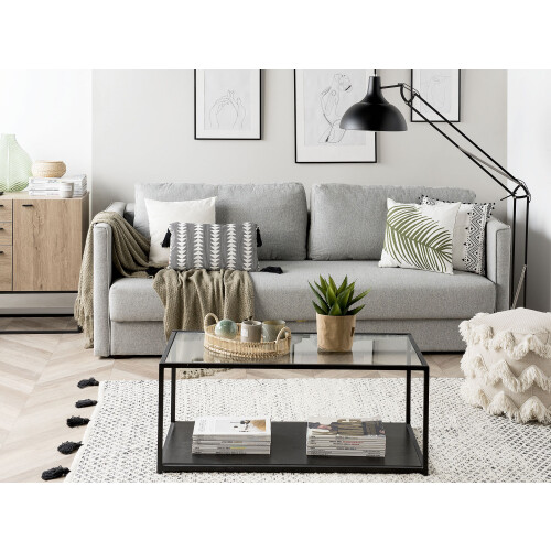 Beliani Sofa Bed 3 Seater EKSJO Fabric Light Grey with Storage 1