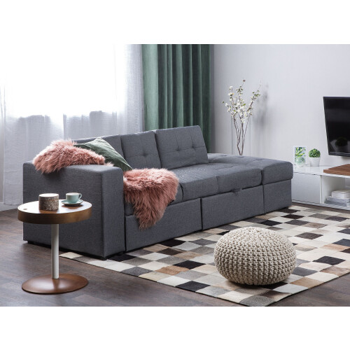 Beliani Sofa Bed 3 Seater FALSTER Fabric Dark Grey with Storage 1