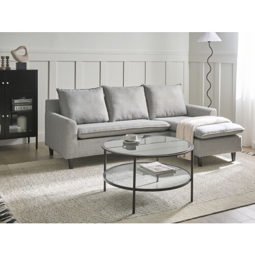 Beliani Corner Sofa 3 Seater ELVENES Fabric Light Grey Left Hand 1