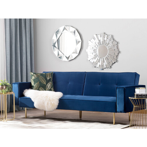 Beliani Sofa Bed 3 Seater VISNES Velvet Navy Blue 1
