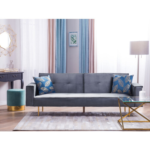 Beliani Sofa Bed 3 Seater VISNES Velvet Grey 2