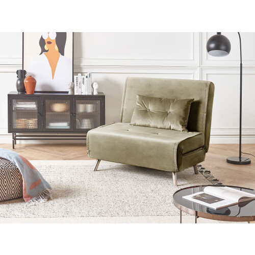 Beliani Single Sofa Bed FARRIS Velvet Olive Green 1