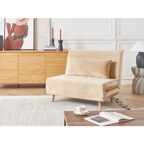 Beliani Single Sofa Bed SETTEN Velvet Beige 1