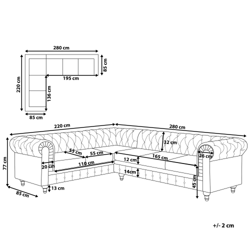 Beliani Corner Sofa 6 Seater CHESTERFIELD Fabric Grey Right Hand 2