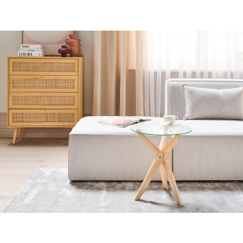 Beliani Side Table VALLEY Tempered Glass Light Brown 1