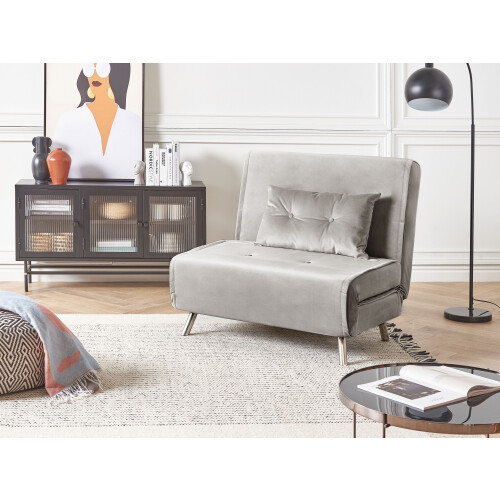 Beliani Single Sofa Bed FARRIS Velvet Light Grey 1