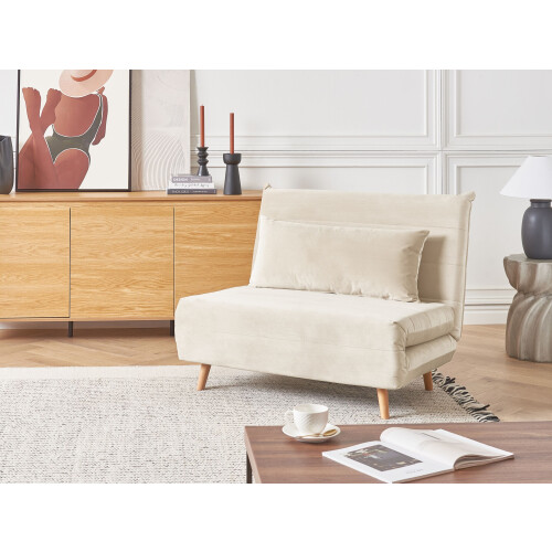 Beliani Single Sofa Bed SETTEN Velvet Light Beige 1